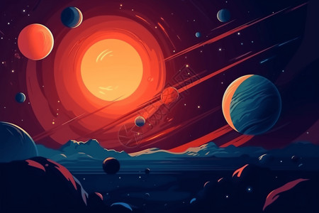 行星和恒星插画背景图片