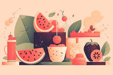 夏日水果插画图片
