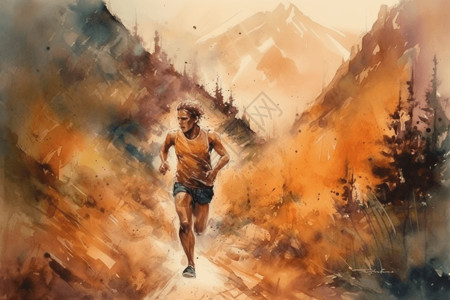 在山脉中赛跑的人背景图片