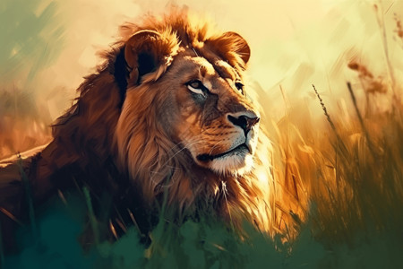 狮子在草原上凝视着猎物，高清图片