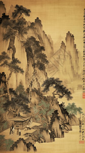 一幅描绘山的画背景图片