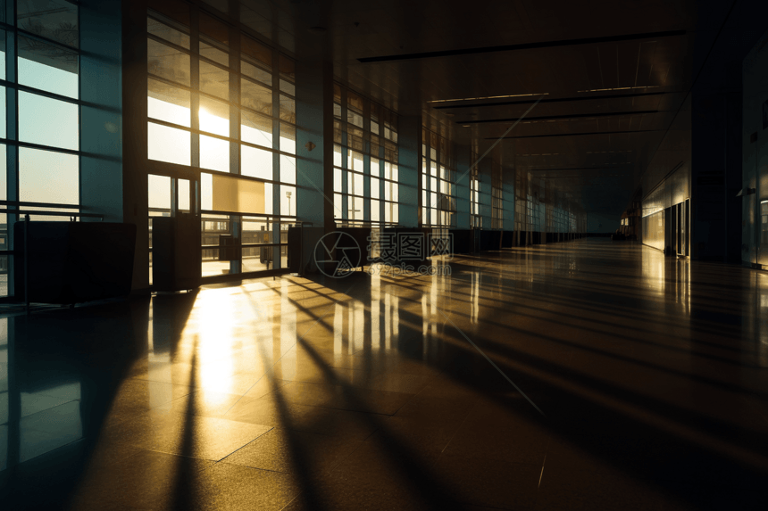 阳光穿过机场内部图片