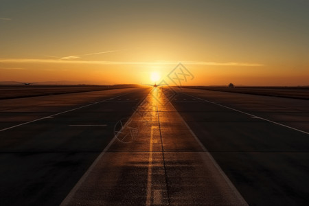 日落下的飞机跑道图片