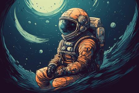 漂浮在虚空中的宇航员插画