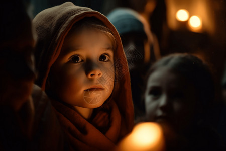 一个小女孩抬头看着蜡烛图片