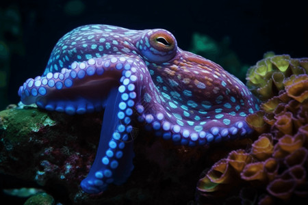 珊瑚礁上的章鱼背景图片