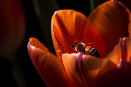 郁金香与蜜蜂背景图片