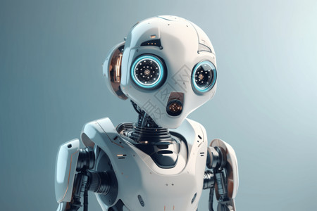 白色智能机械脚蓝色眼睛的机器人插画