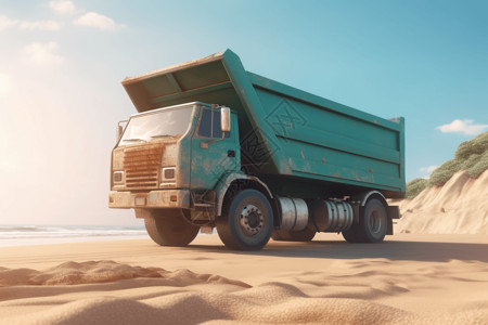 海滩上的自卸卡车背景图片