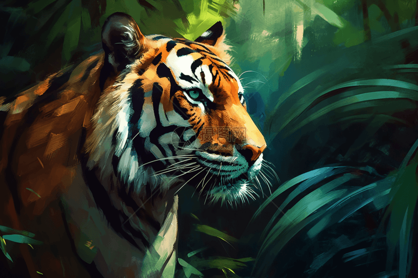 丛林里的老虎插画图片