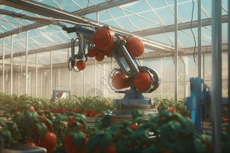 成熟西红柿温室中工作的机械臂设计图片