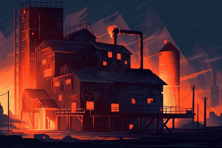 炼钢厂的夜景插画背景图片