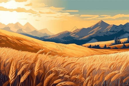 日落农田的小麦图片