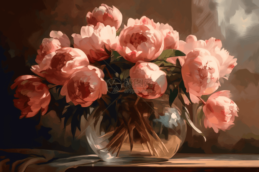 一个盛满牡丹花的花瓶图片