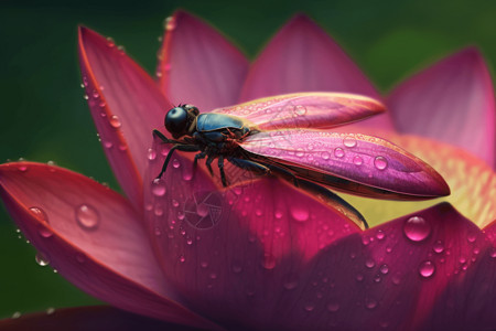 花瓣上栖息着蜻蜓背景图片
