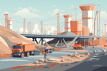 互通式立交桥工人为新立交桥浇筑混凝土插画