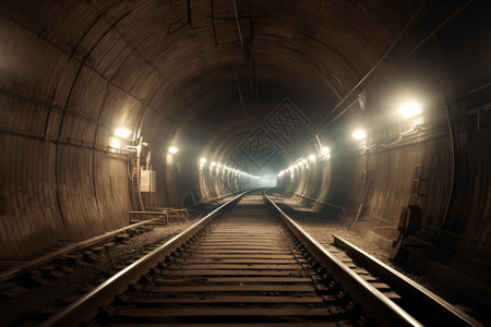 有灯光的铁路隧道图片