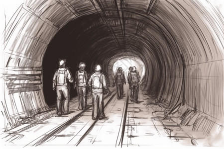 隧道工程隧道入口的绘画插画