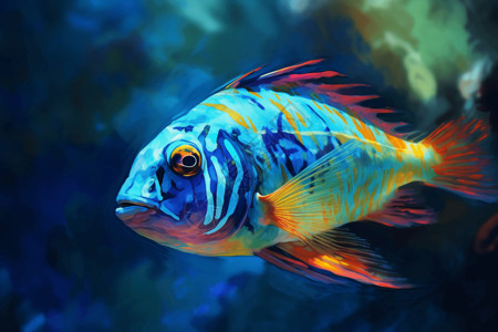 海底海鲜蓝色热带鱼插画