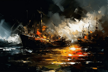海里的帆船插画背景图片