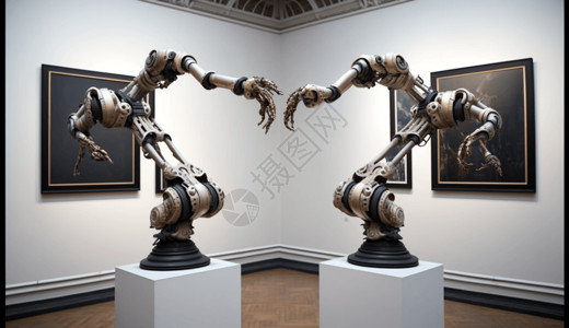 在画廊中跳舞的机器人背景图片