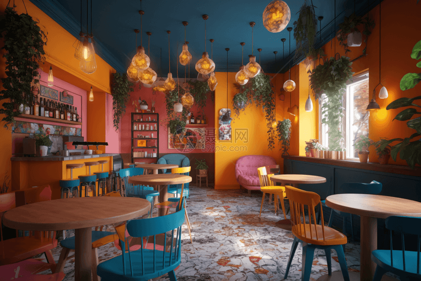 明亮彩色的咖啡店图片