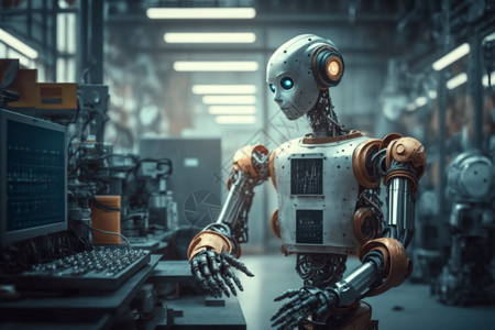 在工厂工作的AI机器人技能高清图片素材