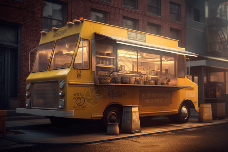 黄色的可移动餐车高清图片