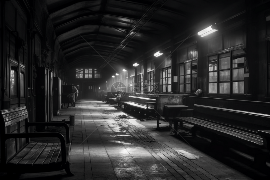 夜晚空旷的火车站图片