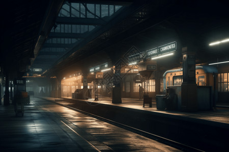 夜晚的火车站候车台图片