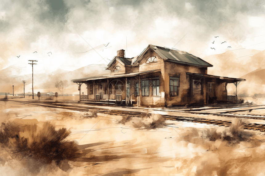 老式火车站插图图片