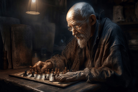 下国际象棋的老人图片