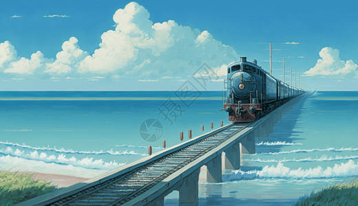 蓝天下的火车图片