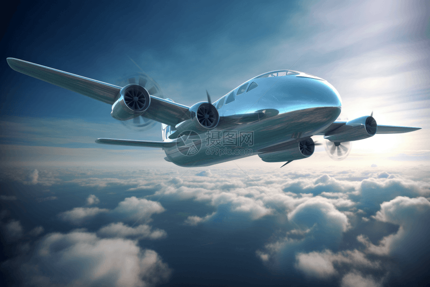 空中的氢燃料飞机图片