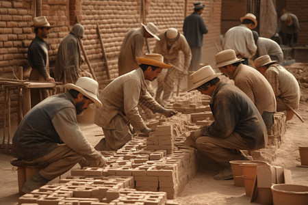 工人铺砖男性高清图片素材