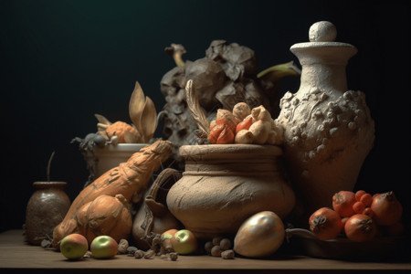 蔬菜雕塑泥塑的器具插画