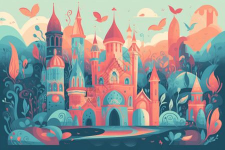 多彩的城堡背景图片
