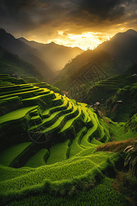 立夏节气图风景如画的稻田地背景