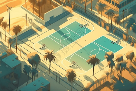 海滩篮球场背景图片