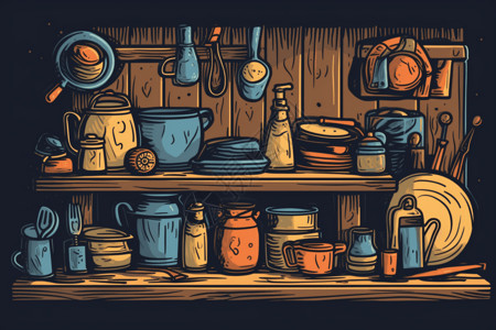 厨房罐子家居用品插画