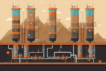 科技资源地热井的压力表插画