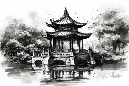 中国传统的花园亭背景图片