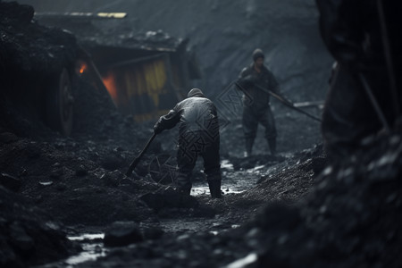 矿工正在开采煤炭高清图片