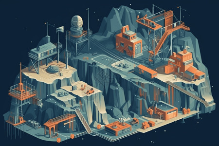 矿山机电矿厂的隧道插画