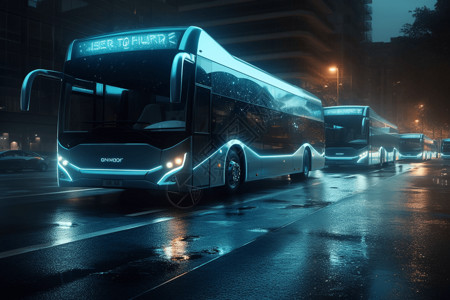 公交出行新能源电动公交车车队设计图片