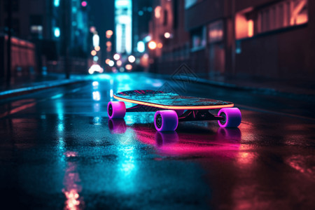 夜晚街头的滑板车图片