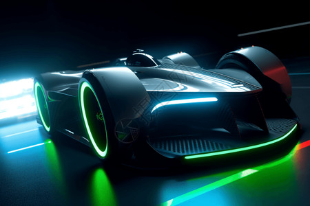 绿色灯光的电动赛车图片