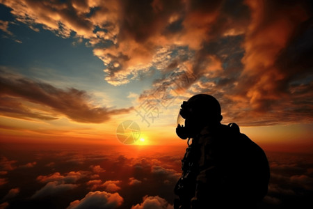 在日落时跳伞运动员图片