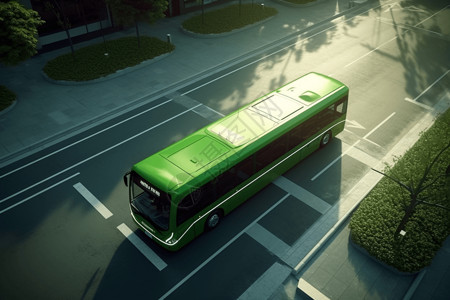 城市街道行驶的混合动力巴士图片