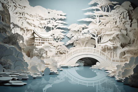 中国建筑剪纸风格背景图片